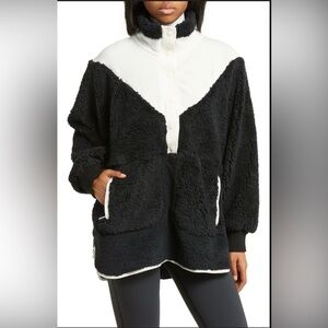 FREE PEOPLE Movement Fall To Rise black/white fleece quarter snap pullover -S